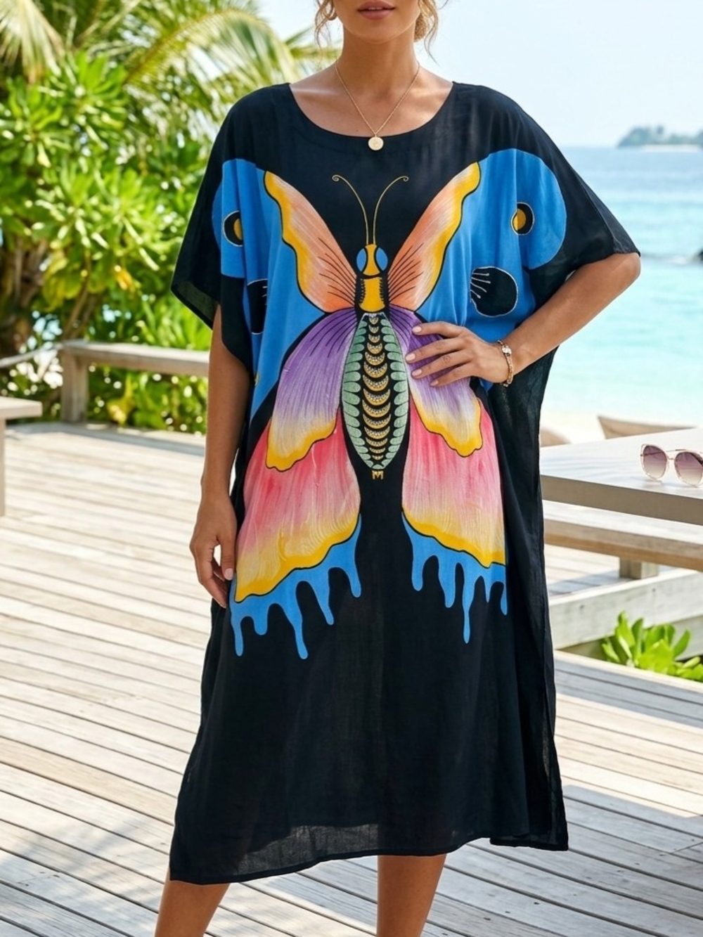 Rare Indonesian Puri Kencana Batik Butterfly Caftan